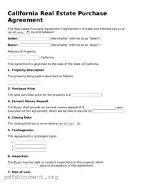 Blank Real Estate Purchase Agreement Form for California State