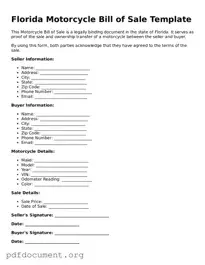 Blank Motorcycle Bill of Sale Form for Florida State