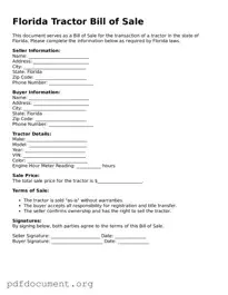 Blank Tractor Bill of Sale Form for Florida State