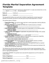 Blank Marital Separation Agreement Form for Florida State