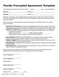 Blank Prenuptial Agreement Form for Florida State