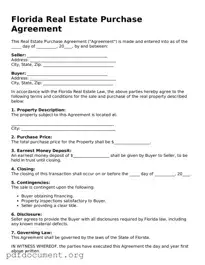 Blank Real Estate Purchase Agreement Form for Florida State