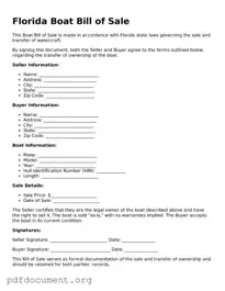 Blank Boat Bill of Sale Form for Florida State