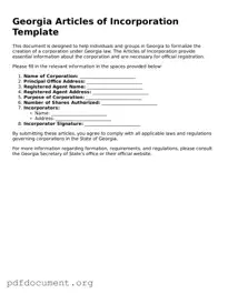 Blank Articles of Incorporation Form for Georgia State