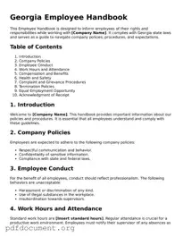 Blank Employee Handbook Form for Georgia State
