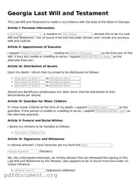 Blank Last Will and Testament Form for Georgia State