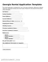 Blank Rental Application Form for Georgia State