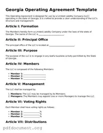 Blank Operating Agreement Form for Georgia State