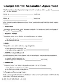 Blank Marital Separation Agreement Form for Georgia State
