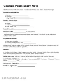 Blank Promissory Note Form for Georgia State