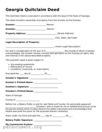 Blank Quitclaim Deed Form for Georgia State