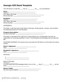 Blank Gift Deed Form for Georgia State