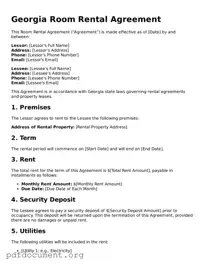 Blank Room Rental Agreement Form for Georgia State