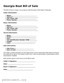 Blank Boat Bill of Sale Form for Georgia State