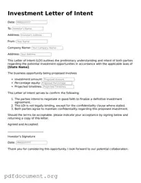 Attorney-Approved Investment Letter of Intent Template