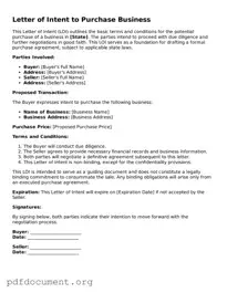 Attorney-Approved Letter of Intent to Purchase Business Template