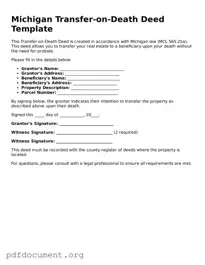 Blank Transfer-on-Death Deed Form for Michigan State