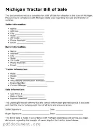 Blank Tractor Bill of Sale Form for Michigan State