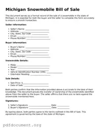 Blank Snowmobile Bill of Sale Form for Michigan State