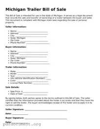 Blank Trailer Bill of Sale Form for Michigan State