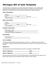 Blank Bill of Sale Form for Michigan State