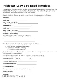 Blank Lady Bird Deed Form for Michigan State