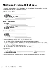 Blank Firearm Bill of Sale Form for Michigan State
