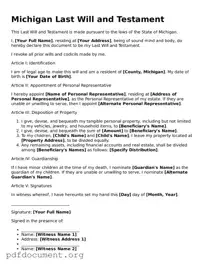 Blank Last Will and Testament Form for Michigan State