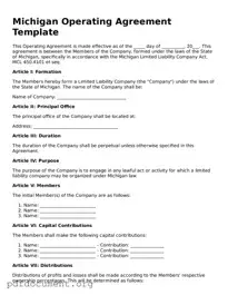 Blank Operating Agreement Form for Michigan State