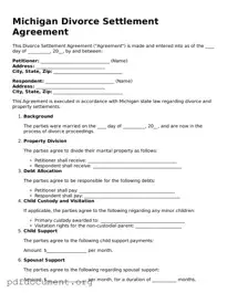 Blank Divorce Settlement Agreement Form for Michigan State