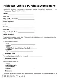 Blank Vehicle Purchase Agreement Form for Michigan State