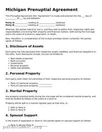 Blank Prenuptial Agreement Form for Michigan State