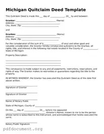 Blank Quitclaim Deed Form for Michigan State
