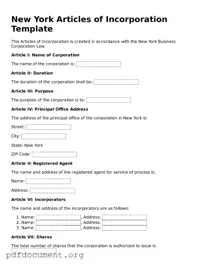 Blank Articles of Incorporation Form for New York State