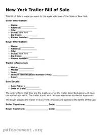Blank Trailer Bill of Sale Form for New York State