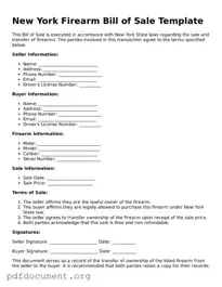 Blank Firearm Bill of Sale Form for New York State