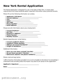 Blank Rental Application Form for New York State