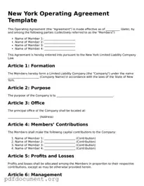 Blank Operating Agreement Form for New York State