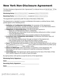 Blank Non-disclosure Agreement Form for New York State