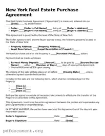 Blank Real Estate Purchase Agreement Form for New York State