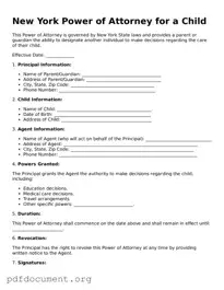 Blank Power of Attorney for a Child Form for New York State