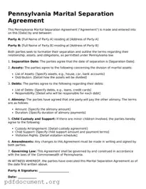 Blank Marital Separation Agreement Form for Pennsylvania State