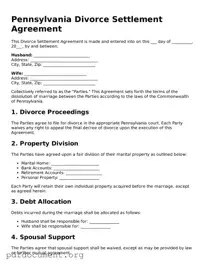 Blank Divorce Settlement Agreement Form for Pennsylvania State