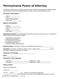 Blank Power of Attorney Form for Pennsylvania State