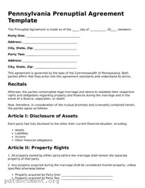 Blank Prenuptial Agreement Form for Pennsylvania State