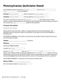 Blank Quitclaim Deed Form for Pennsylvania State