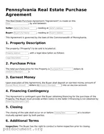Blank Real Estate Purchase Agreement Form for Pennsylvania State