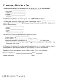 Attorney-Approved Promissory Note for a Car Template