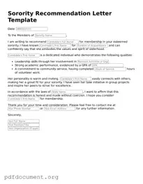 Attorney-Approved Sorority Recommendation Letter Template