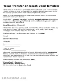 Blank Transfer-on-Death Deed Form for Texas State